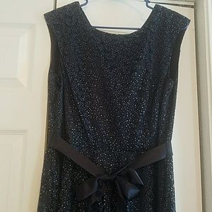 Navy Tea Length Glitter Dress